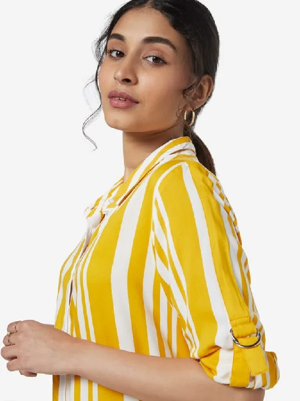 Great Deal LOV Mustard Striped High-Low Kiko Casual Shirt