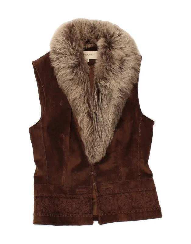 Loyalty Reward KAREN MILLEN Womens Suede Gilet UK 10 Small Brown Leather