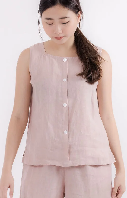 Super Deal Linen Sleeveless Top in Dusty Pink