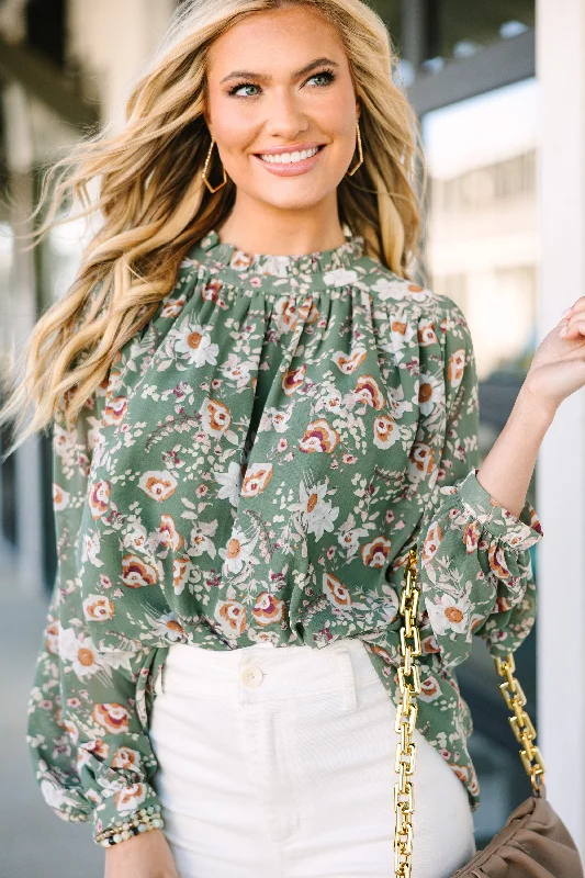 Weekend Bargains to Enjoy Day By Day Sage Green Floral Blouse
