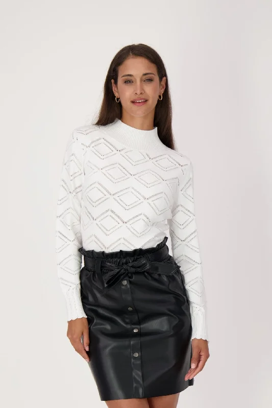 TIME-Limited Offer Mock Neck Pointelle Knit Sweater
