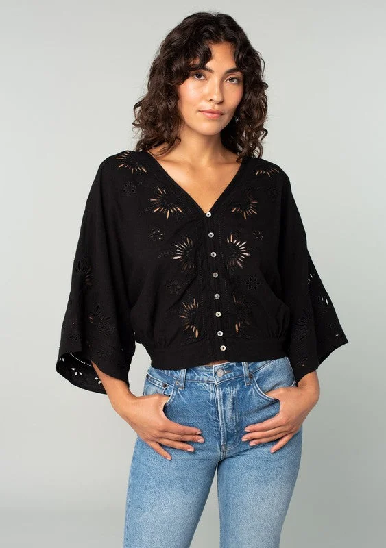 Limited Offer Along The Coast Eyelet Embroidered Blouse Top