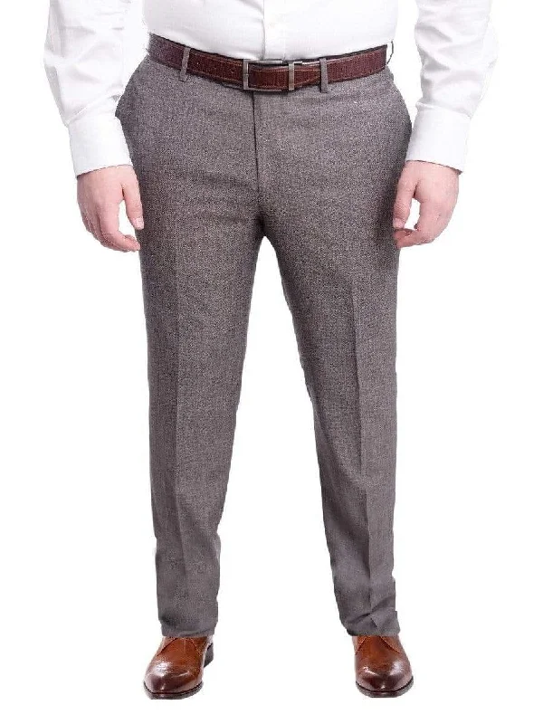 Napoli Slim Fit Brown Herringbone Flat Front Wool Dress Pants