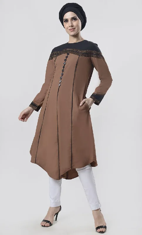 Members Only Superb Black Piping Detailing With Aari Work Tunic