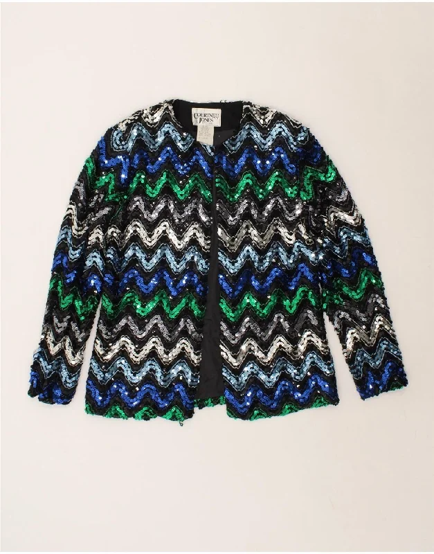 Midnight Sale VINTAGE Womens Open Blazer Jacket UK 6 XS Multicoloured Chevron