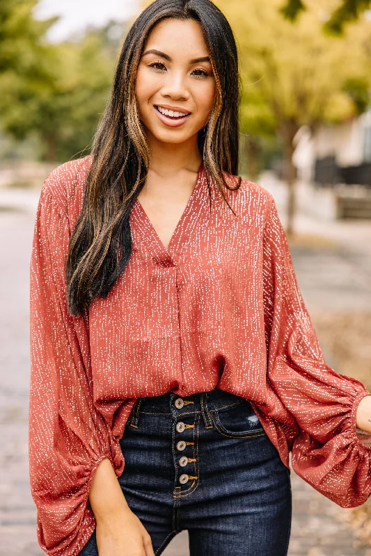 Weekend Offers That Delight Can't Look Away Marsala Red Metallic Blouse