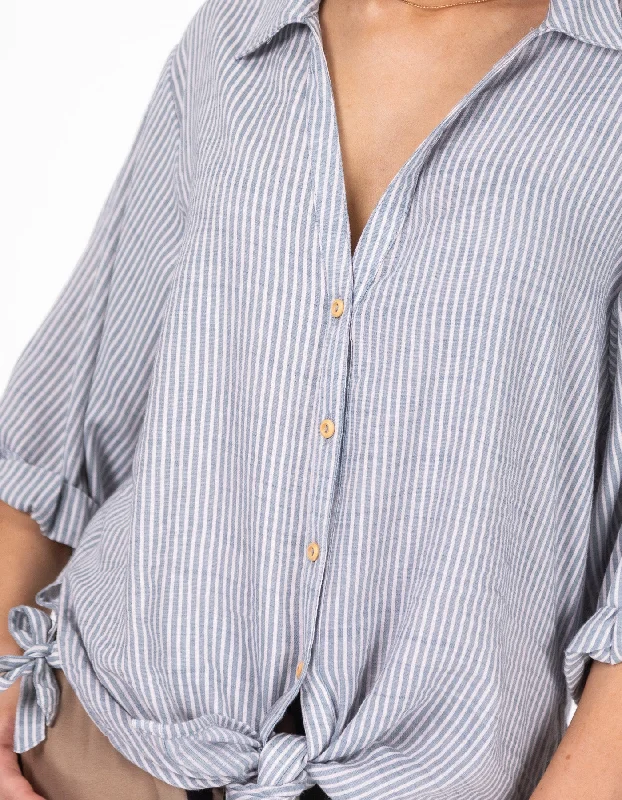 Deal of the Day Flinders Oversize Button Down Shirt in Blue Stripe