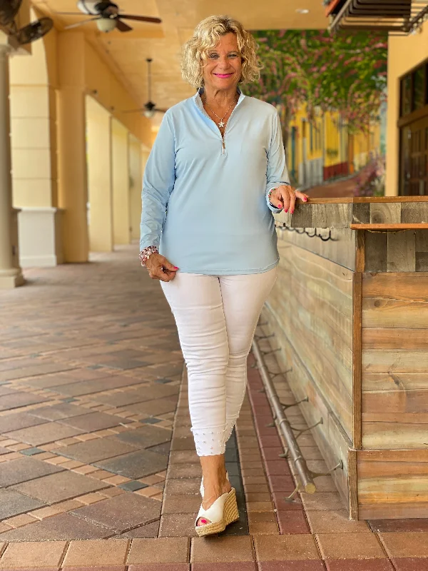 Weekend Bargains Just for You POWDERED BLUE ZIPPER TOP