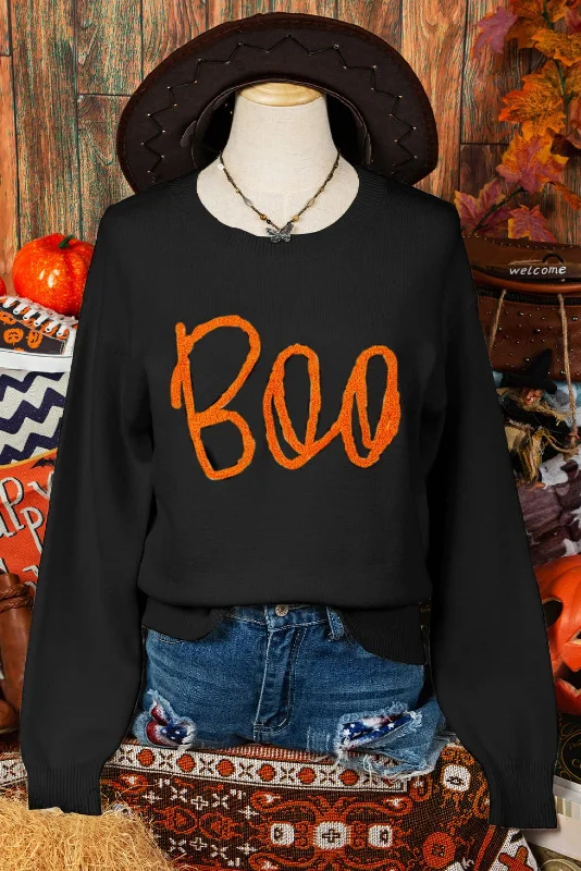 Reduced Prices Fall Boo Knitted Ribbed Edge Drop Shoulder Halloween Sweater