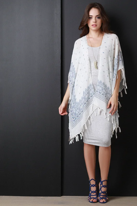 Online Exclusive Bandanna Style Paisley Printed Fringe Hem Poncho