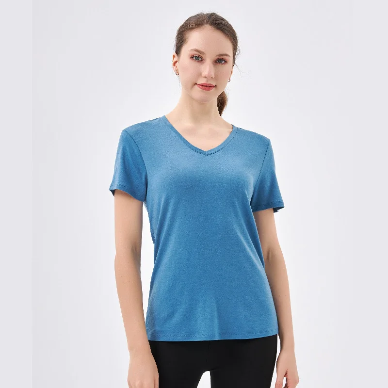 Reduced Prices Women’s Merino 170g V-Neck  Short Sleeve T-Shirt  Lake blue