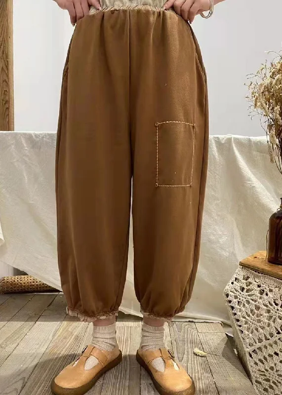 Epic Deals Modern Coffee Pockets Patchwork Cotton Pants Spring