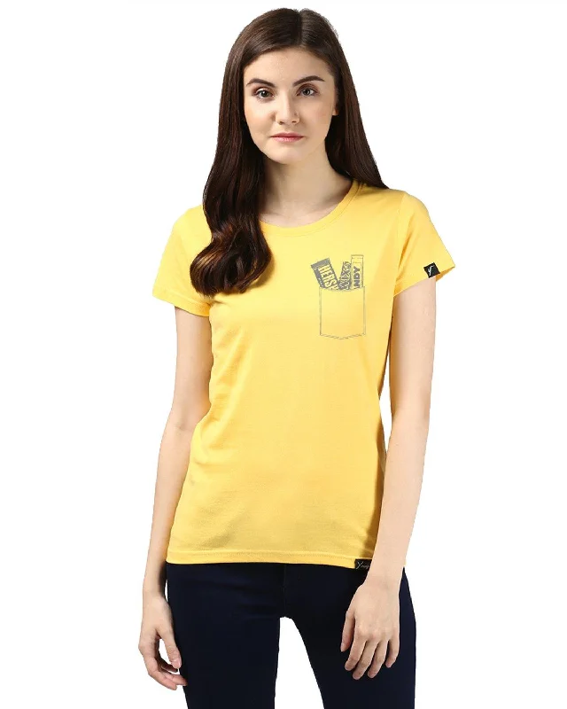Friends and Family Sale Womens Half Sleeve Chocolate Printed Yellow Color Tshirts